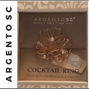 😀Argento SC Swarovski Elements Cocktail Ring